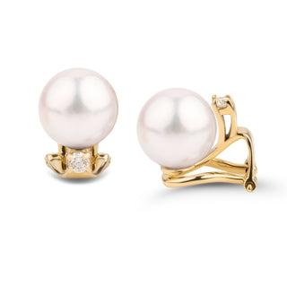 Starlight Clip Collection 8.0-8.5 mm White Akoya Pearl & Diamond Earrings
