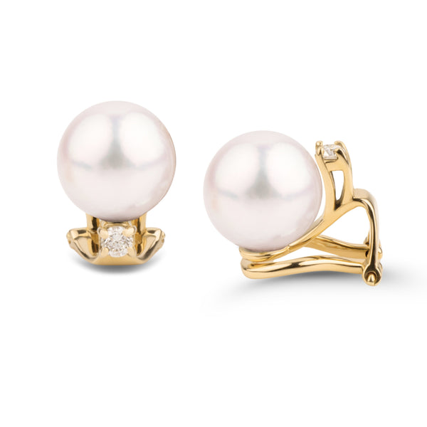 Starlight Clip Collection 8.0-8.5 mm White Akoya Pearl & Diamond Earrings