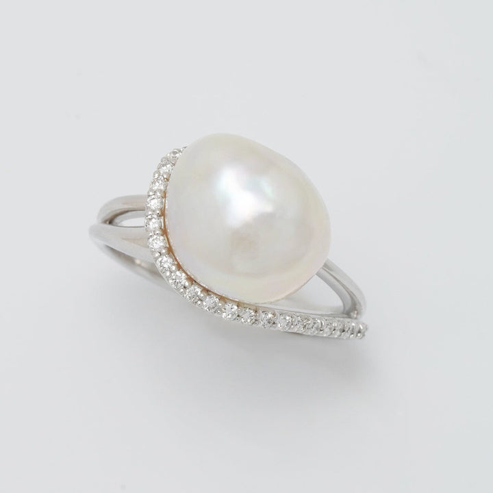 T-12: 10.5-11 mm Baroque Akoya Pearl and Diamond Ring