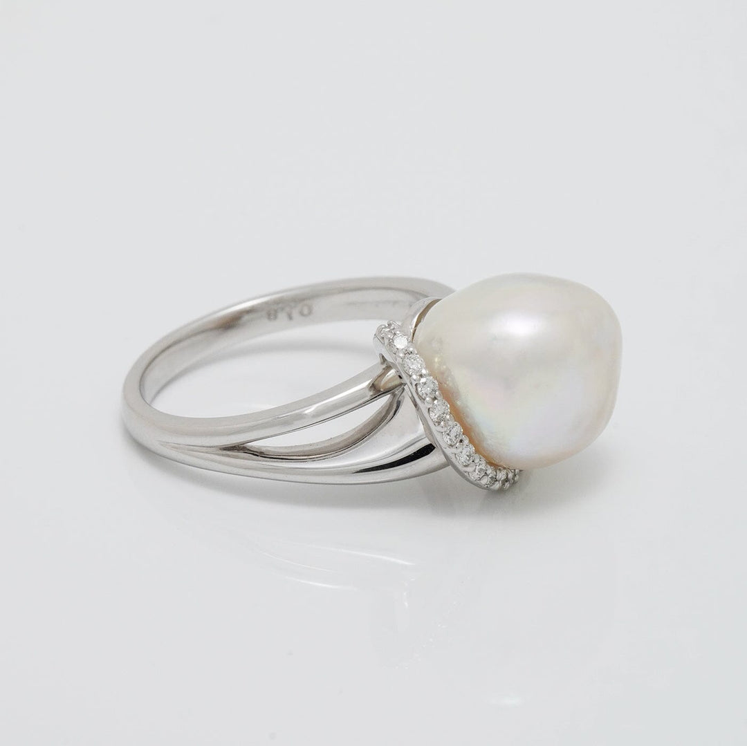 T-12: 10.5-11 mm Baroque Akoya Pearl and Diamond Ring