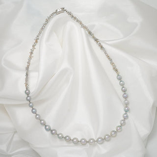 T-25: 7.5-8 mm Near Round Blue Akoya and Keshi Pearl Necklace, 17", 18k & SS – $700