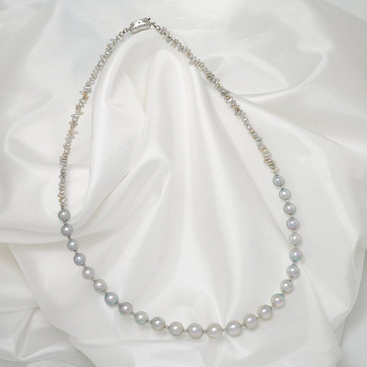 T-25: 7.5-8 mm Near Round Blue Akoya and Keshi Pearl Necklace, 17", 18k & SS - $700