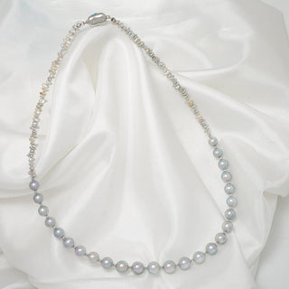 T-25: 7.5-8 mm Near Round Blue Akoya and Keshi Pearl Necklace, 17", 18k & SS – $700, view 2