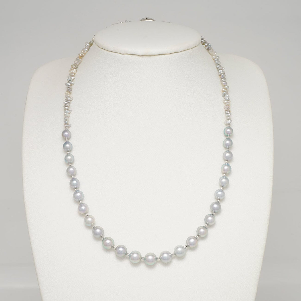 T-25: 7.5-8 mm Near Round Blue Akoya and Keshi Pearl Necklace, 17", 18k & SS – $700, view 4
