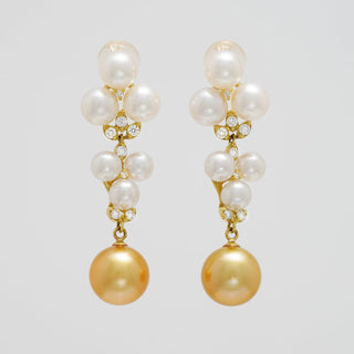 T-9: 3.5-7.5 mm Akoya & Gold South Sea Pearl and Diamond Earrings, view 2