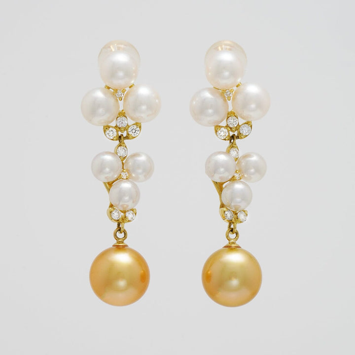 T-9:  3.5-7.5 mm Akoya & Gold South Sea Pearl and Diamond Earrings