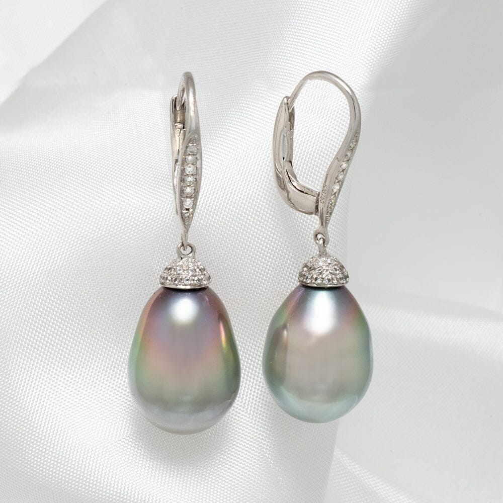 11.0-12.0 mm Tahitian Drop Pearl and Diamond Earrings