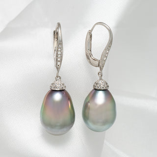 11.0-12.0 mm Tahitian Drop Pearl and Diamond Earrings