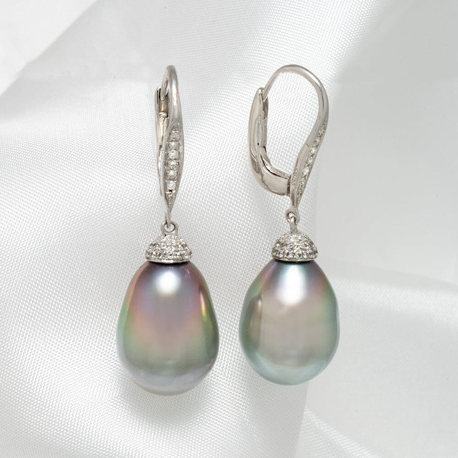 11.0-12.0 mm Tahitian Drop Pearl and Diamond Earrings