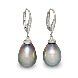 11.0-12.0 mm Tahitian Drop Pearl and Diamond Earrings