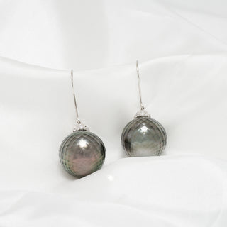 15.0-16.0 mm Faceted Tahitian Pearl and Diamond Earrings