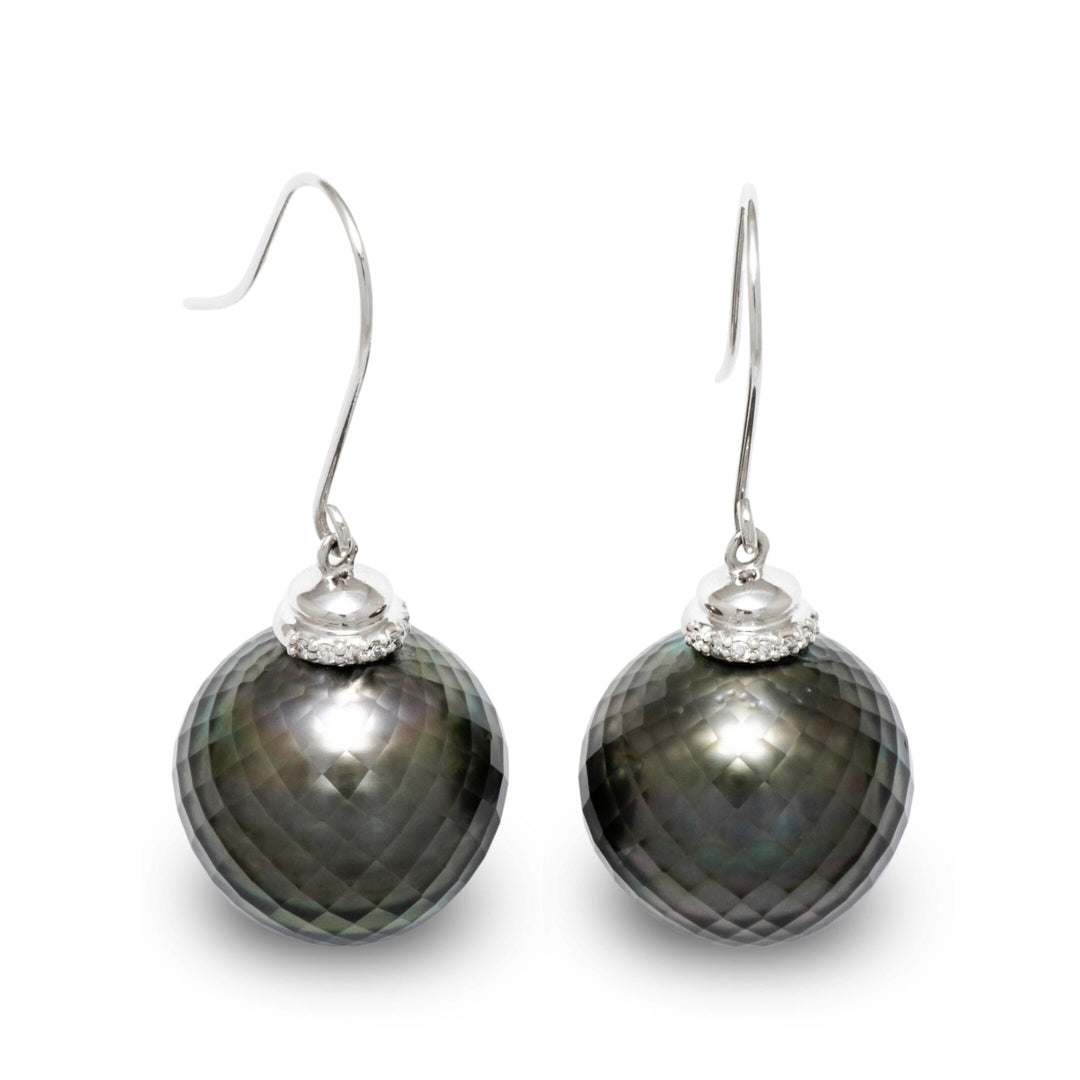 15.0-16.0 mm Faceted Tahitian Pearl and Diamond Earrings
