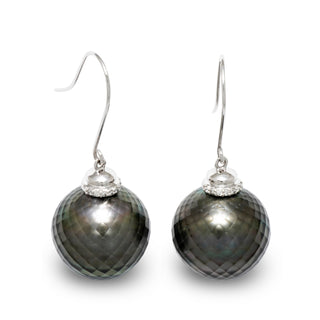 15.0-16.0 mm Faceted Tahitian Pearl and Diamond Earrings