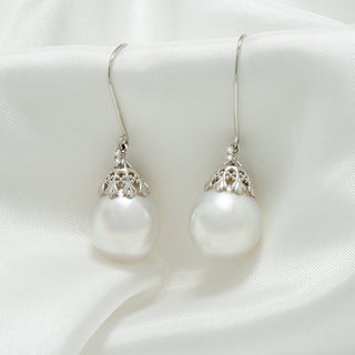 12.0 mm White South Sea Drop Pearl and Diamond Earrings