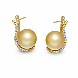 9.0-10.0 mm Golden South Sea Pearl and Diamond Earrings