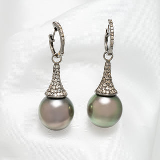 12.0 mm Tahitian Pearl and Diamond Earrings
