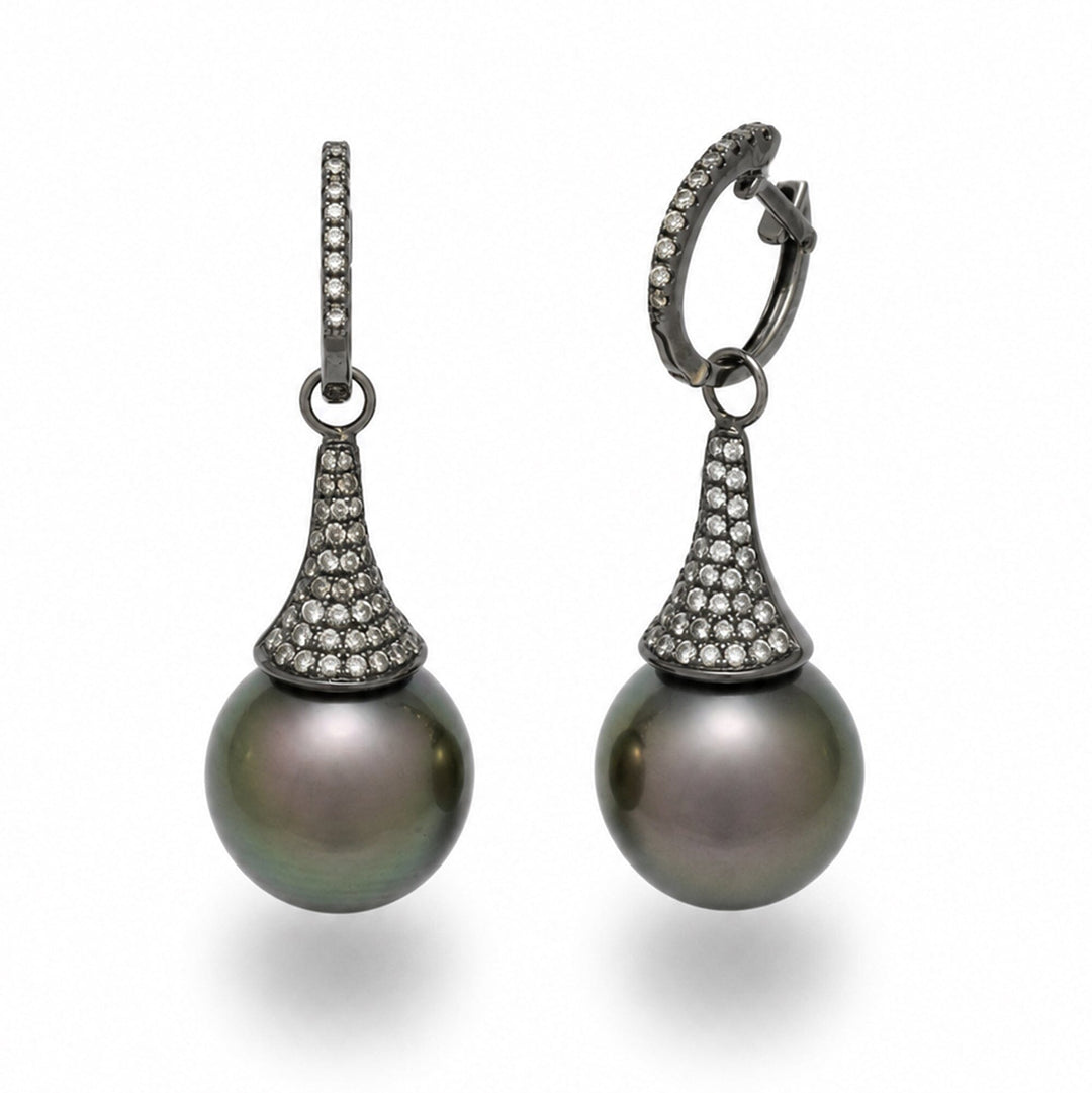 12.0 mm Tahitian Pearl and Diamond Earrings