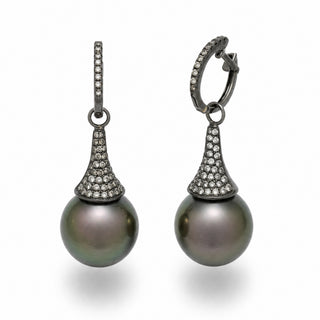 12.0 mm Tahitian Pearl and Diamond Earrings