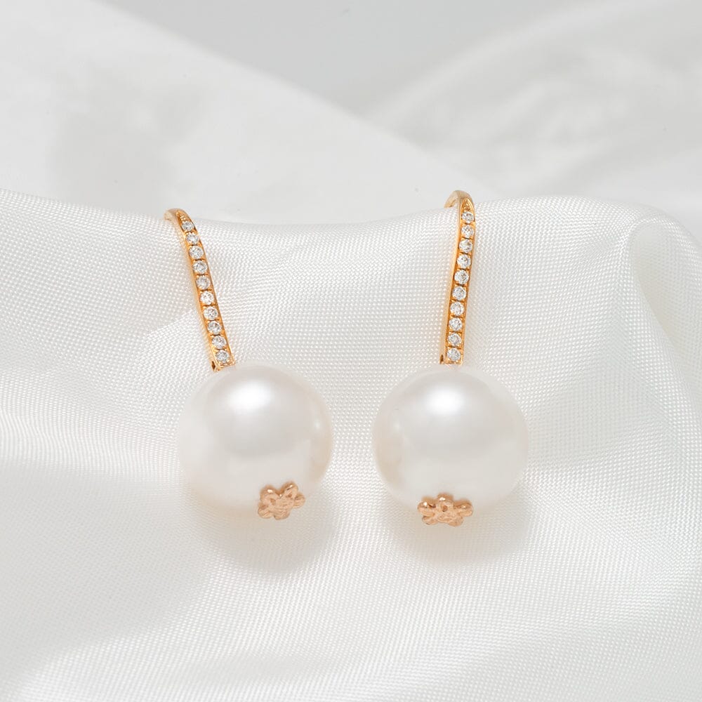12.0-13.0 mm White South Sea Pearl and Diamond Earrings