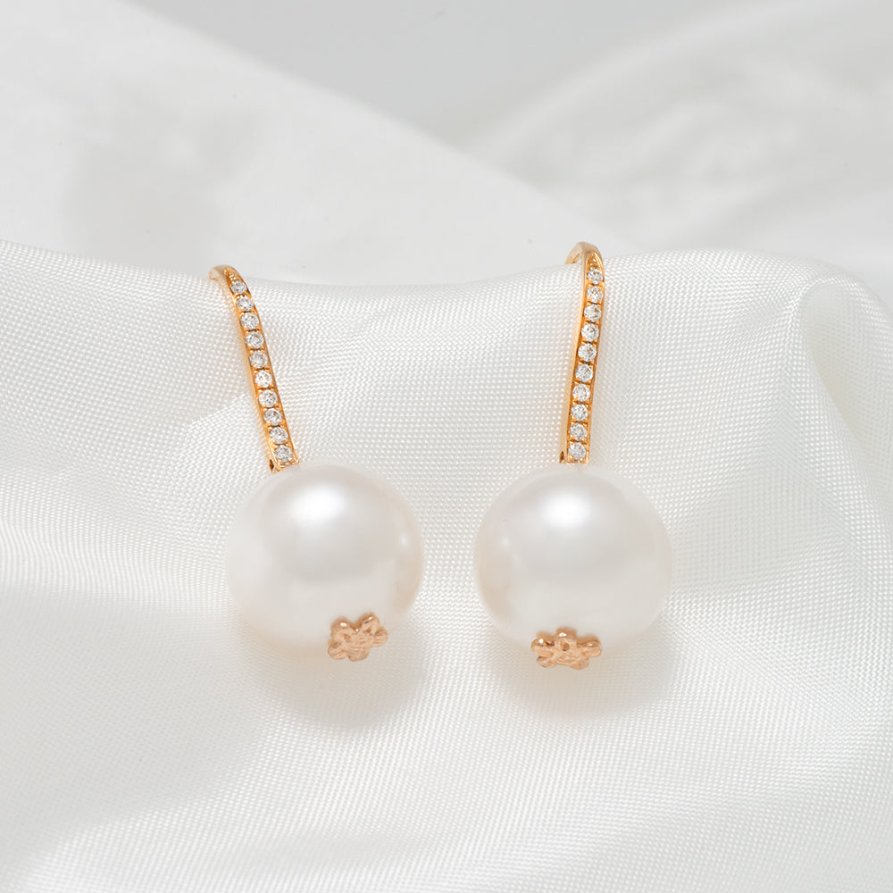 12.0-13.0 mm White South Sea Pearl and Diamond Earrings