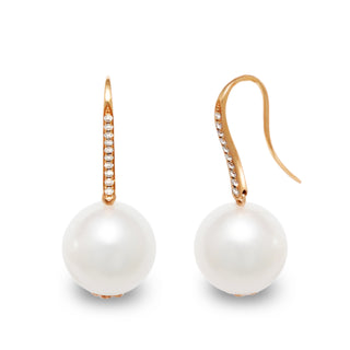 12.0-13.0 mm White South Sea Pearl and Diamond Earrings