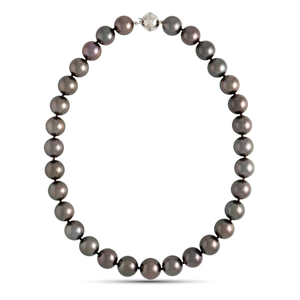12.9–14.2 mm AAA Very Dark Tahitian Round Pearl Necklace