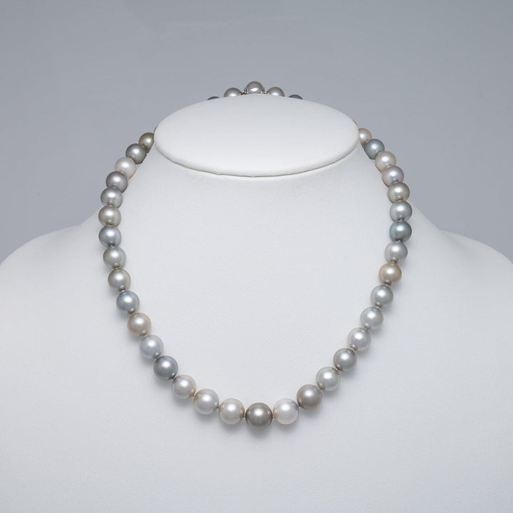 9.0–11.4 mm AA+/AAA Pastel Multicolor Tahitian Round Pearl Necklace on bust