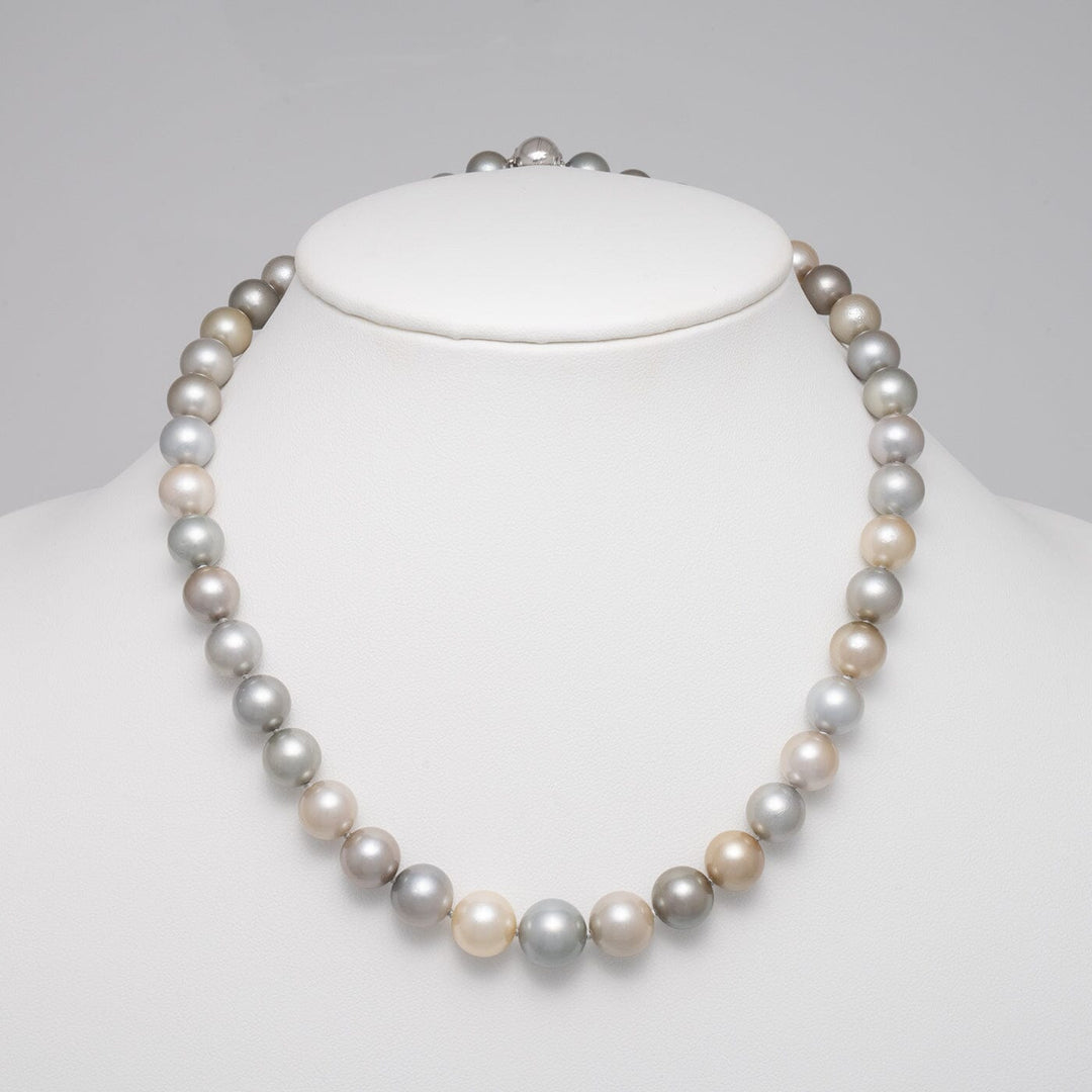 9.0–11.4 mm AA+/AAA Silver Pastel Multicolor Tahitian Round Pearl Necklace on bust