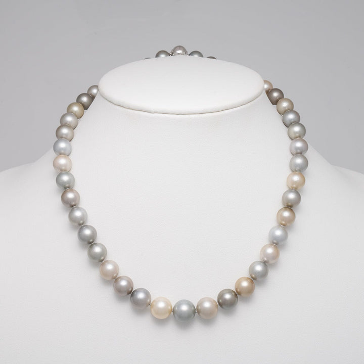 9.0–11.4 mm AA+/AAA Silver Pastel Multicolor Tahitian Round Pearl Necklace on bust