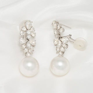 14.0-15.0 mm White South Sea Pearl and Diamond Earrings