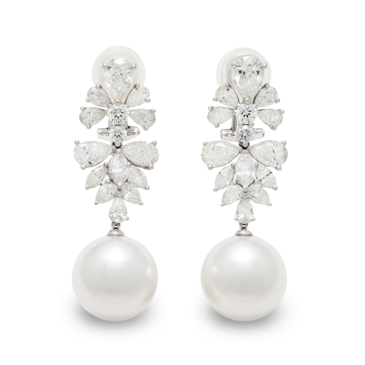 14.0-15.0 mm White South Sea Pearl and Diamond Earrings
