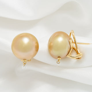 15.0-16.0 mm Golden South Sea Pearl and Diamond Earrings
