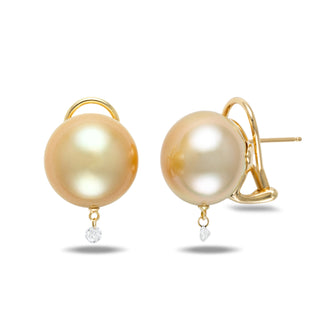 15.0-16.0 mm Golden South Sea Pearl and Diamond Earrings