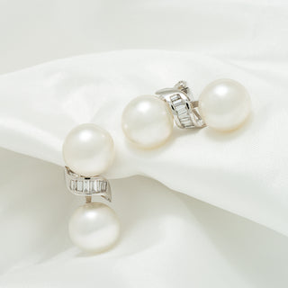 11.0-12.0 mm White South Sea Pearl and Diamond Earrings