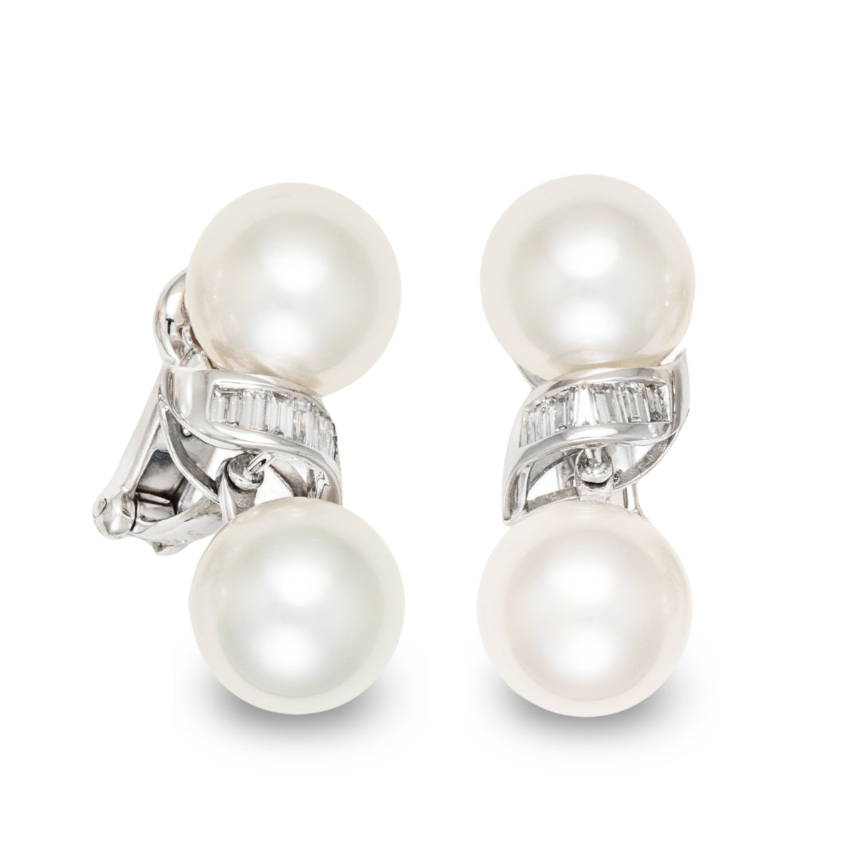 11.0-12.0 mm White South Sea Pearl and Diamond Earrings