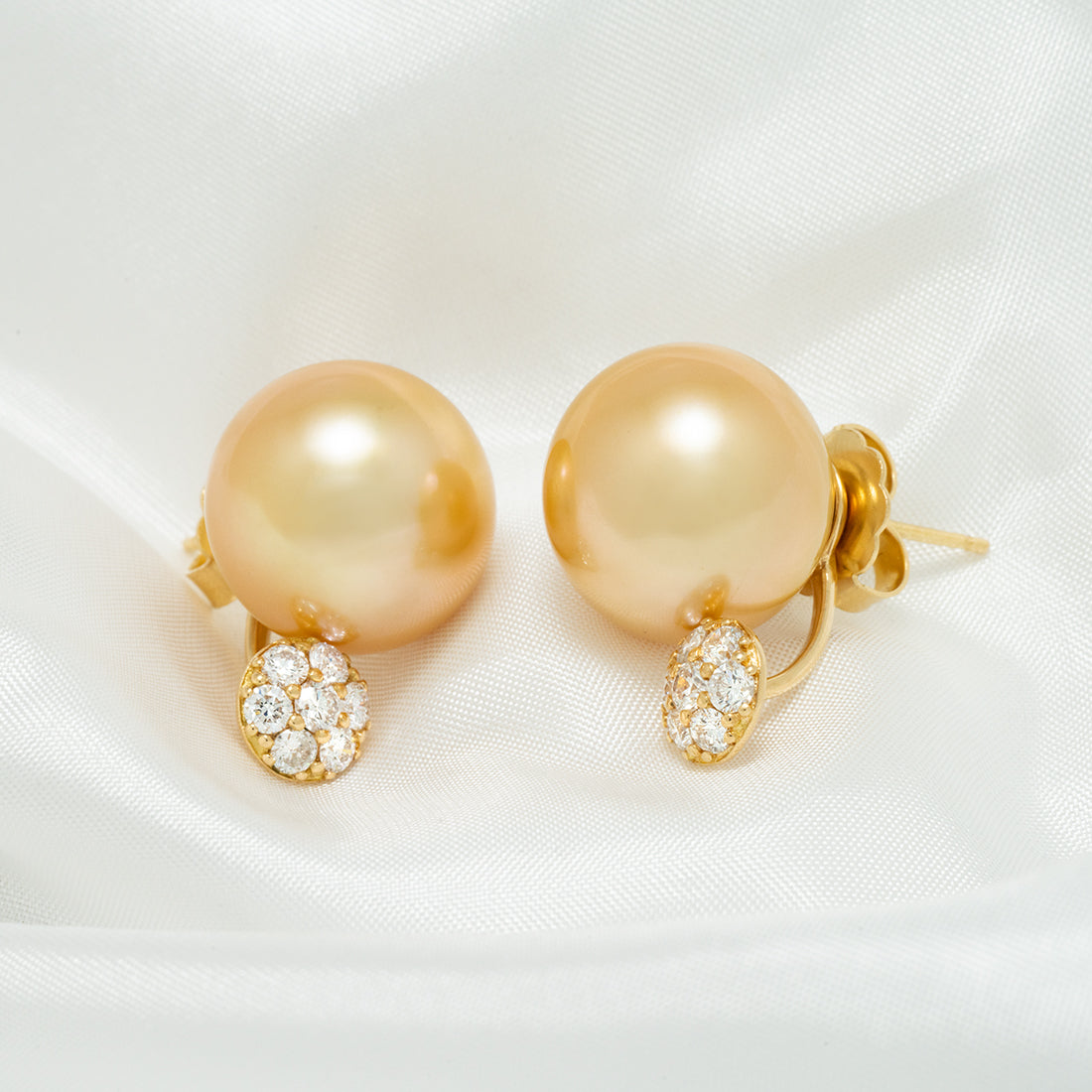 14.0-15.0 mm Golden South Sea Pearl and Diamond Earrings