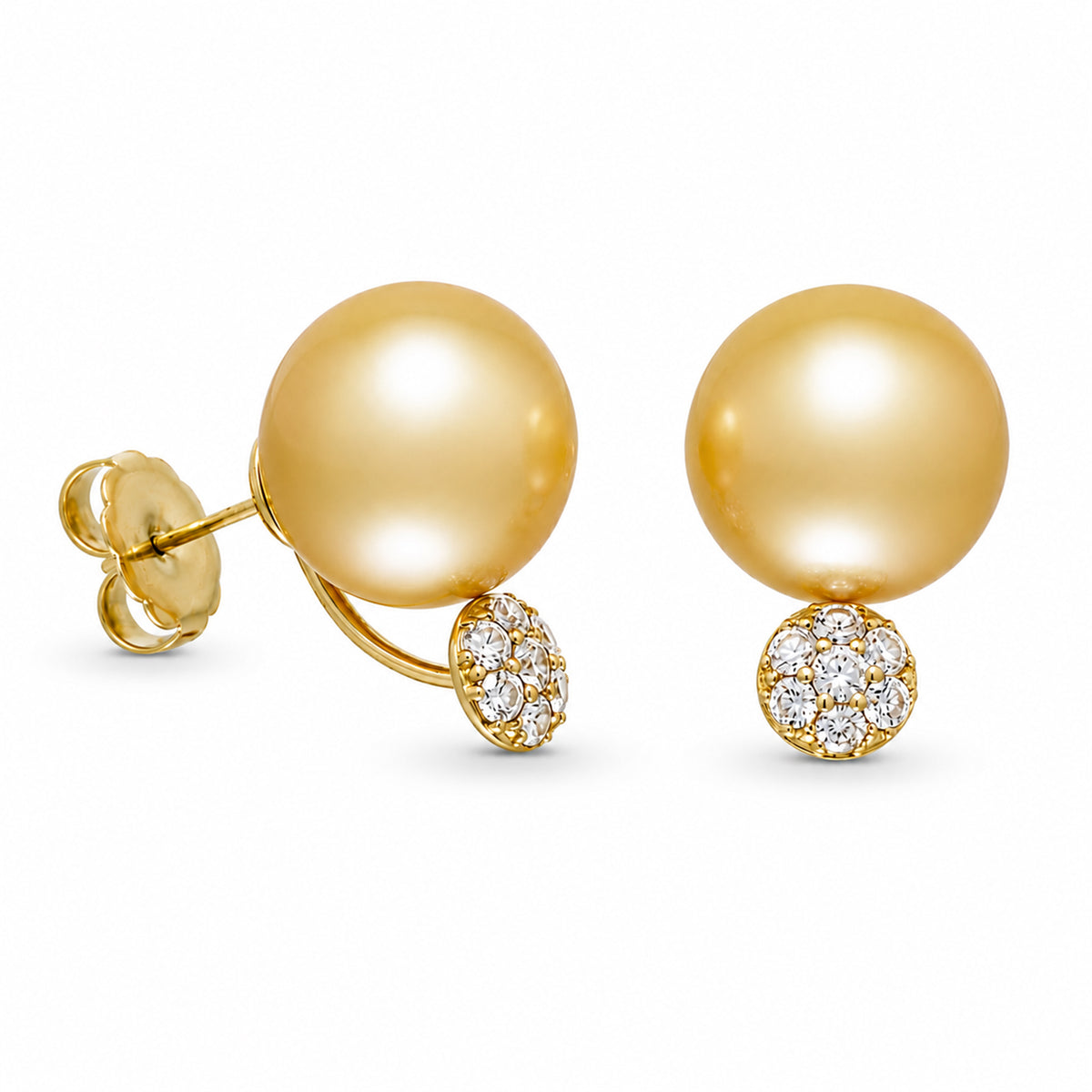 14.0-15.0 mm Golden South Sea Pearl and Diamond Earrings