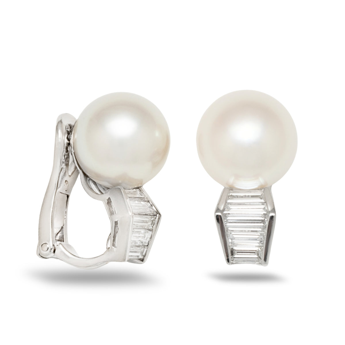 12.0 mm White South Sea Pearl and Diamond Earrings