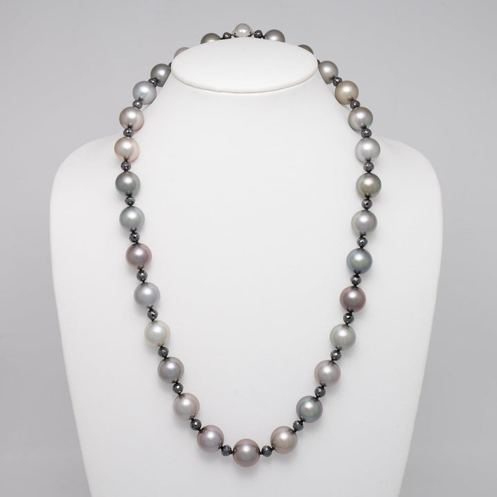 15.0–16.4 mm AAA Tahitian Round Pearl and Black Diamond Necklace, 27 inches on bust