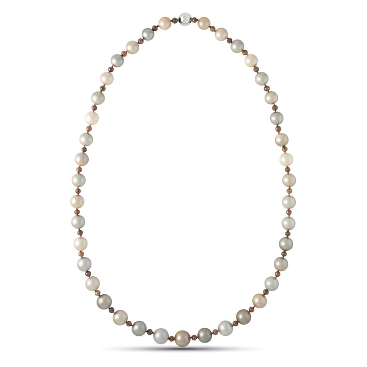 10.1–12.8 mm AAA Tahitian Round Pearl and Brown Diamond Necklace, 25 inches