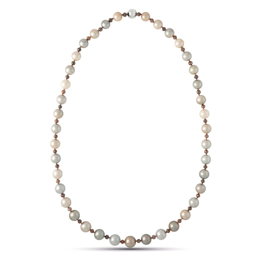 10.1–12.8 mm AAA Tahitian Round Pearl and Brown Diamond Necklace, 25 inches