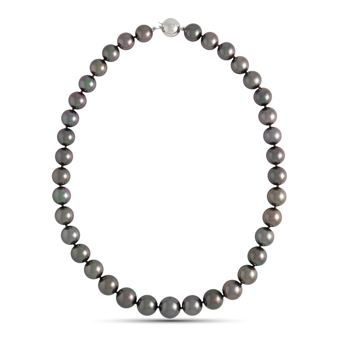 10.2–12.7 mm AAA Dark Tahitian Round Pearl Necklace