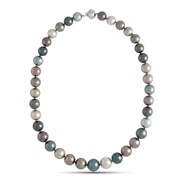 10.0–13.4 mm AA+/AAA Intense Multicolor Tahitian Round Pearl Necklace
