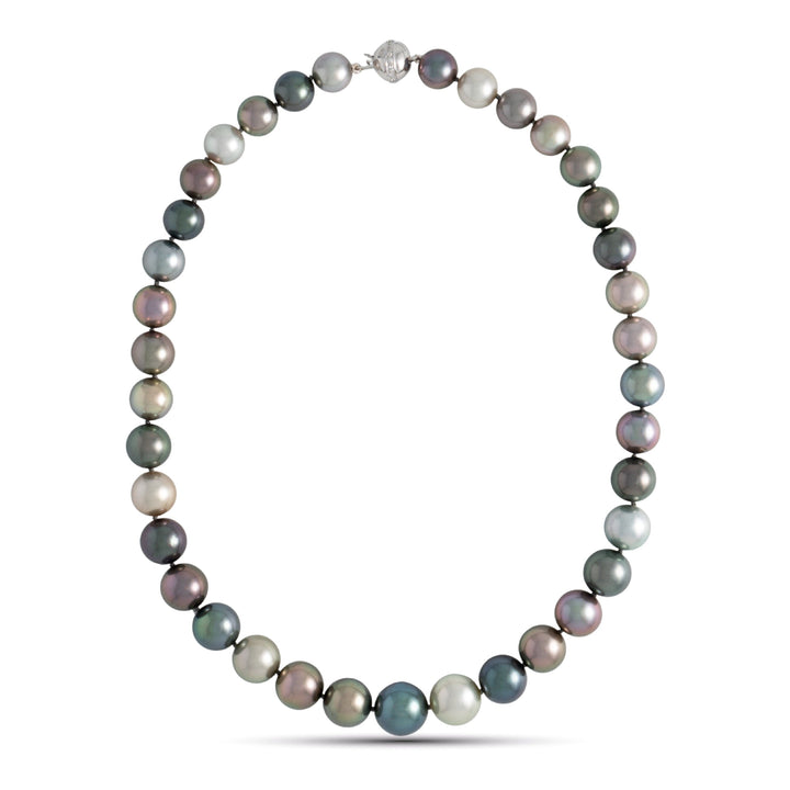 10.0–13.4 mm AA+/AAA Intense Multicolor Tahitian Round Pearl Necklace