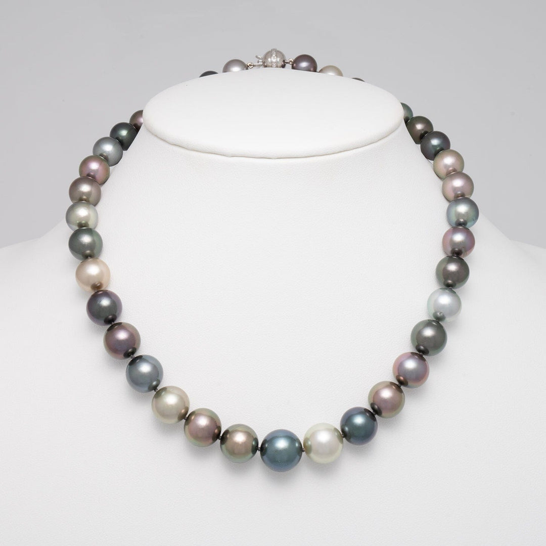 10.0–13.4 mm AA+/AAA Intense Multicolor Tahitian Round Pearl Necklace