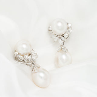 11.0-12.0 mm White South Sea Pearl and Diamond Earrings