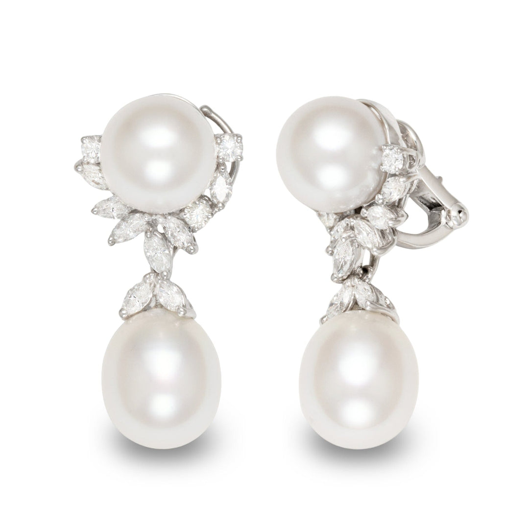 11.0-12.0 mm White South Sea Pearl and Diamond Earrings