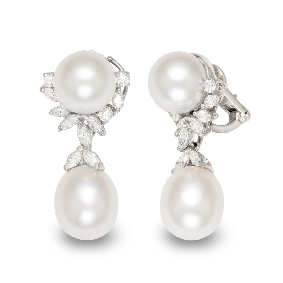 11.0-12.0 mm White South Sea Pearl and Diamond Earrings