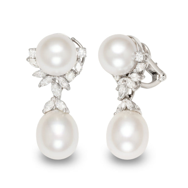 11.0-12.0 mm White South Sea Pearl and Diamond Earrings