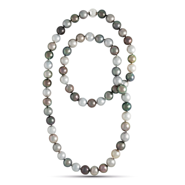 12.2–13.2 mm AA+/AAA Multicolor Tahitian Semi-Baroque Pearl Necklace, 33.5 inches